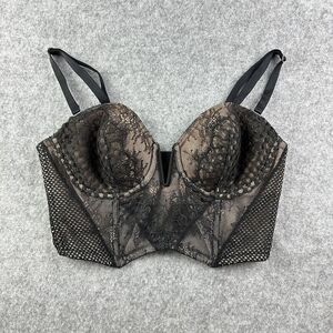 Victorias Secret Bustier Bra Womens 36C Black Tan Lace Strapless Crop Corset NEW